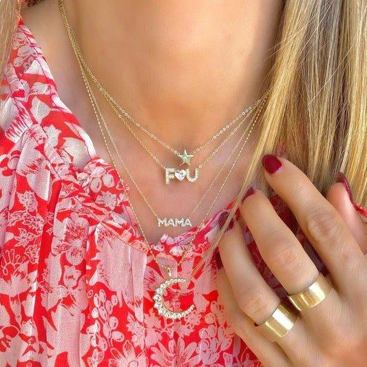 Solid 14k Gold Moissanite Mama Necklace