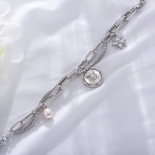 Silver Carribean Paperclip Tennis Starlight Charm Bracelet