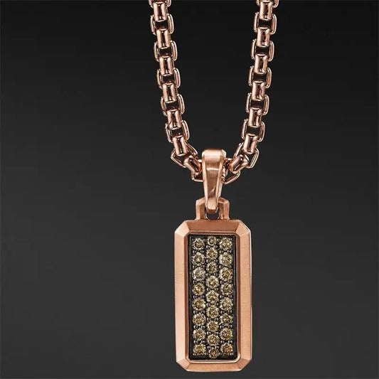 Mens Pave Cognac Amulet Necklace (65cm)
