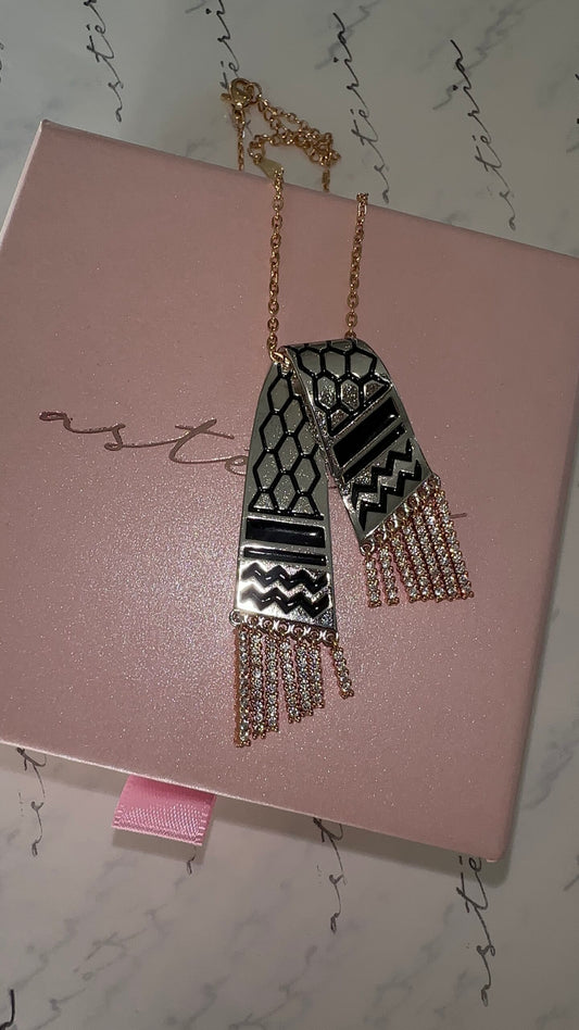 Sparkling Kuffiyeh Tassle Drop Necklace
