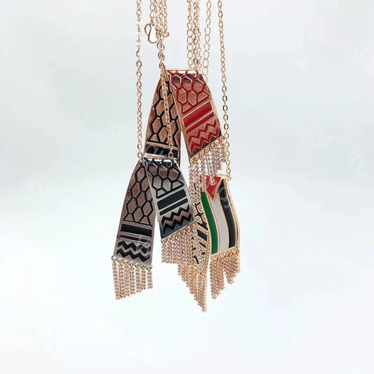 Sparkling Kuffiyeh Gold Flag Tassle Necklace