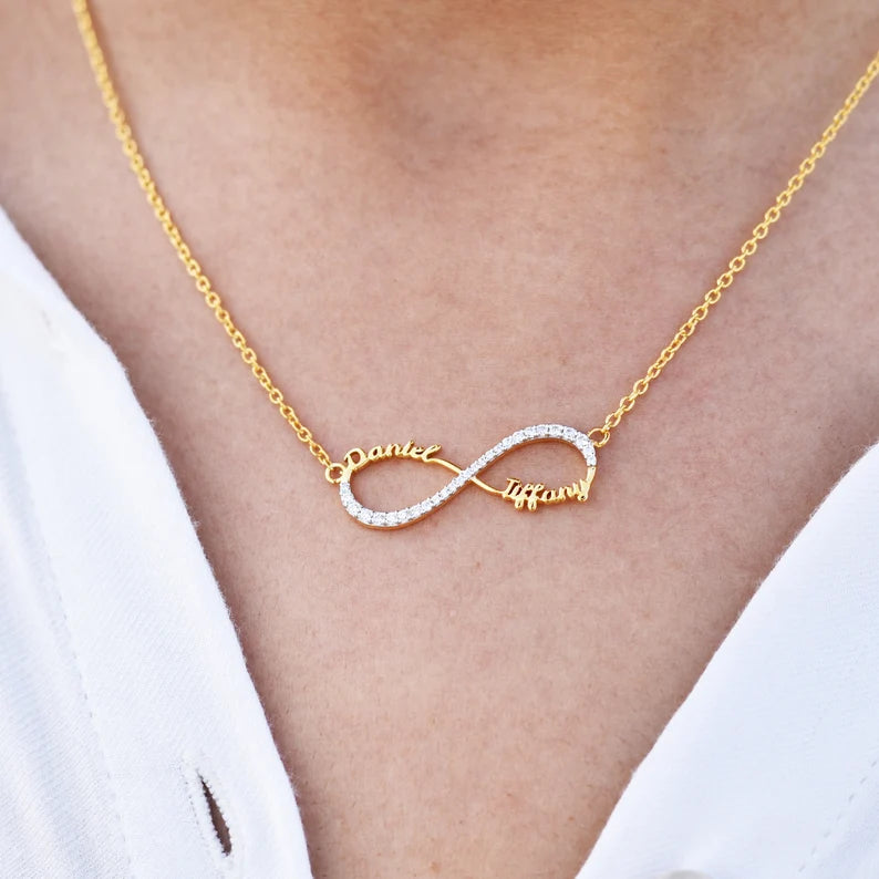 Personalised Lab Diamond Infinity Nameplate (14k, 925 Vermeil)