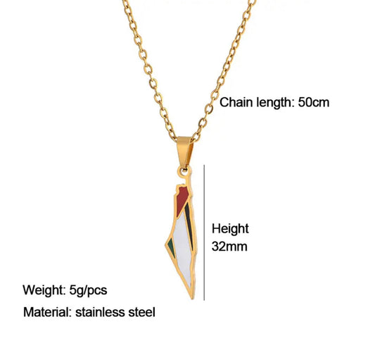 Gold Enamel Palestine Colour Map Necklace (50cm)