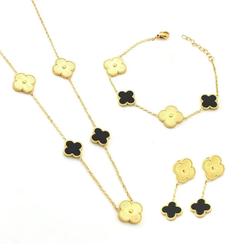 Black & Gold Ella Clover Set (3 Piece, Stainless Steel)