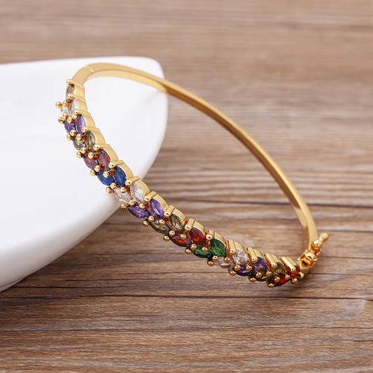 Braided Marquise Rainbow Bangle (Mix Metal, 18k Plating)