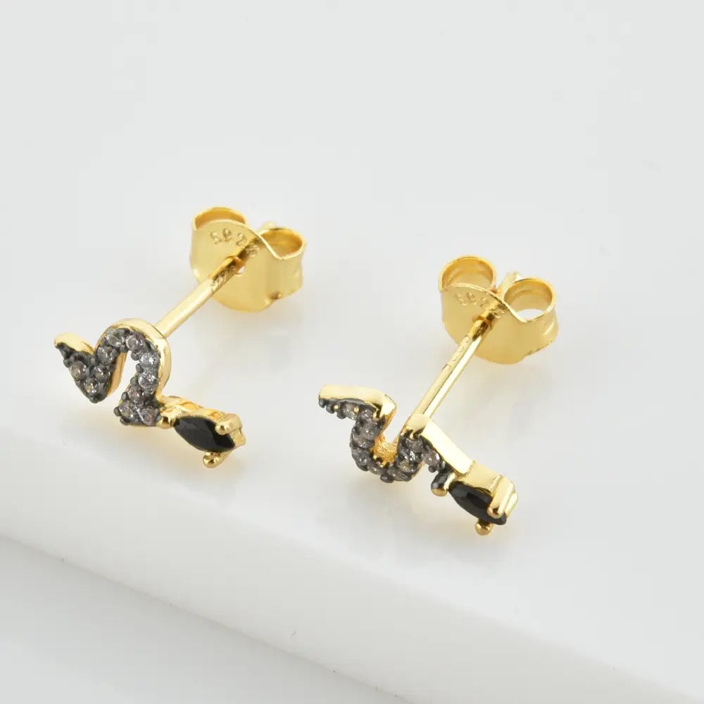 Ebony Serpentine Pave Stud Earring (925)