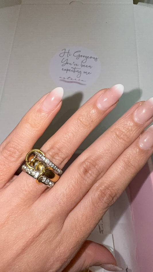 Spinelli Inspired Gold & Silver 3 Layer Double Cubic Ring