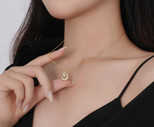 Gold Moonstone Crescent Necklace (925)