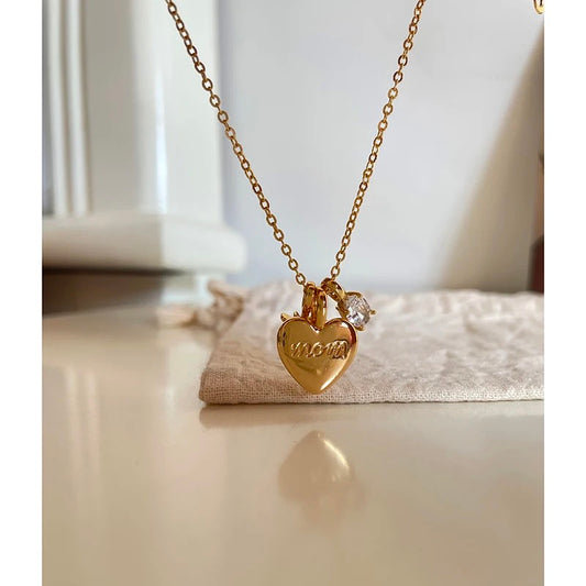 Gold Charm Mom Necklace (Stainless Steel)