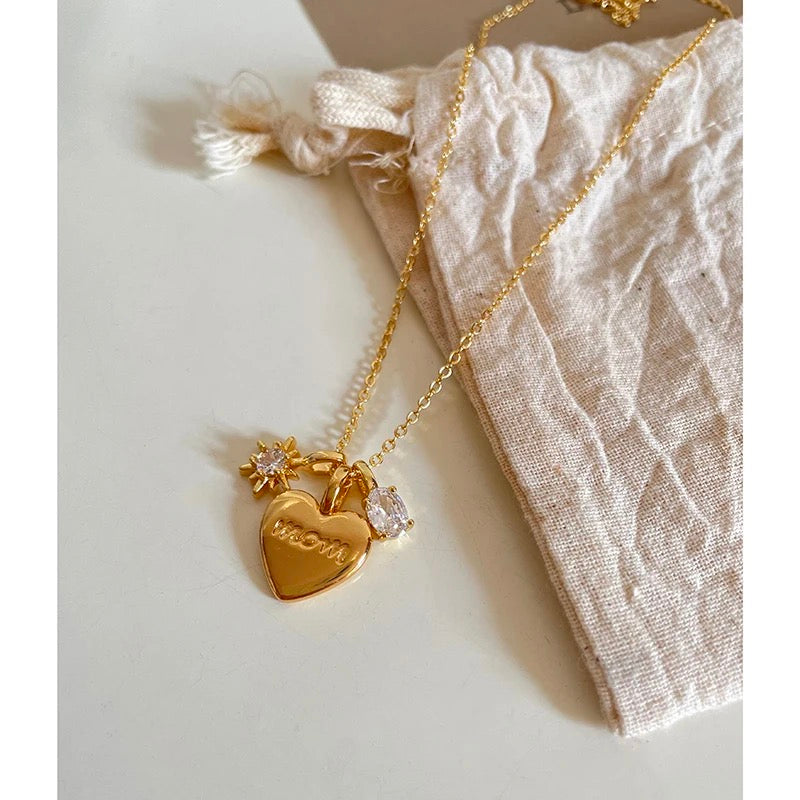 Gold Charm Mom Necklace (Stainless Steel)