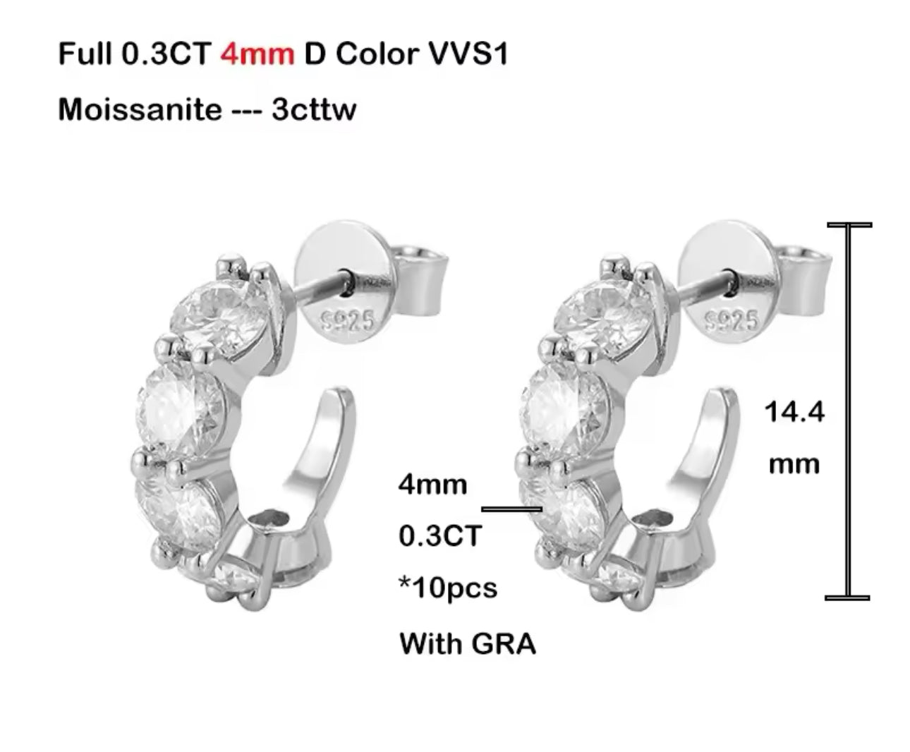 The Must Have Round Fitted Huggie 1/3 TCW Moissanite Earring (925, Vermeil)