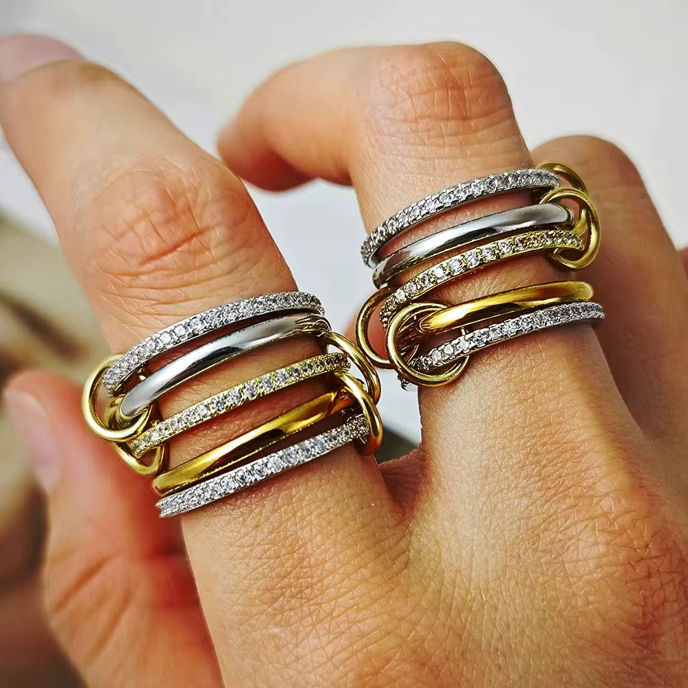 Spinelli Inspired Gold & Silver 5 Layer Triple Cubic Ring