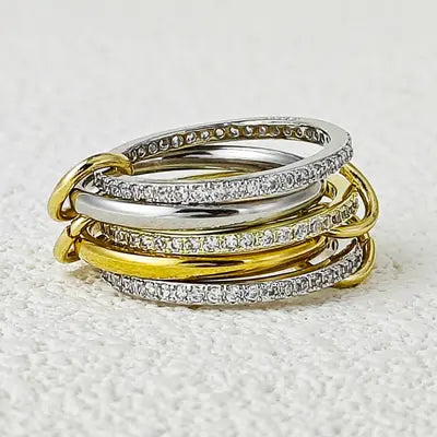 Spinelli Inspired Gold & Silver 5 Layer Triple Cubic Ring