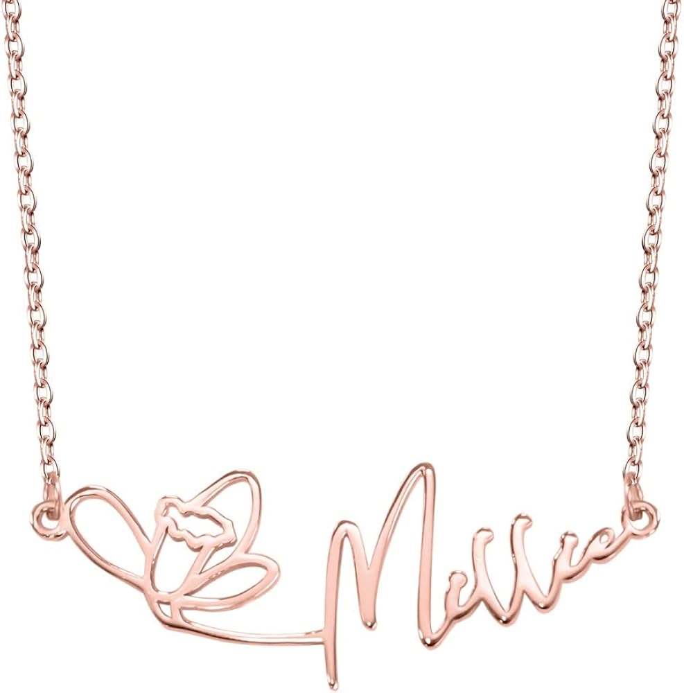 Personalised BirthFlower Name Necklace/Bracelet (Gold, Silver, Rose)
