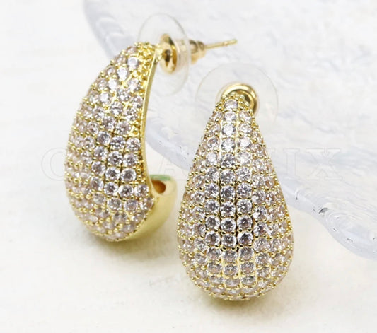 Gold BV Pave WaterDrop Earrings