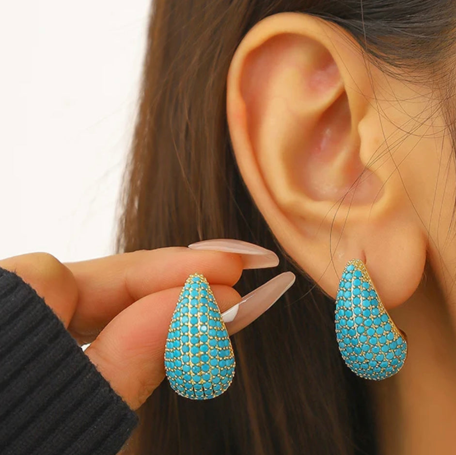 Turquoise BV Pave WaterDrop Earrings