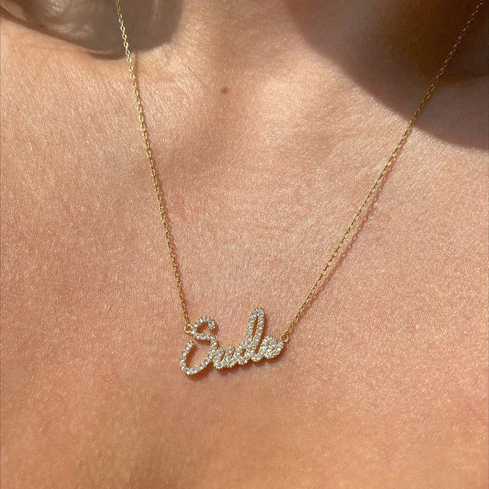 Personalised Cubic Nameplate Necklace (Gold, Silver, Rose)