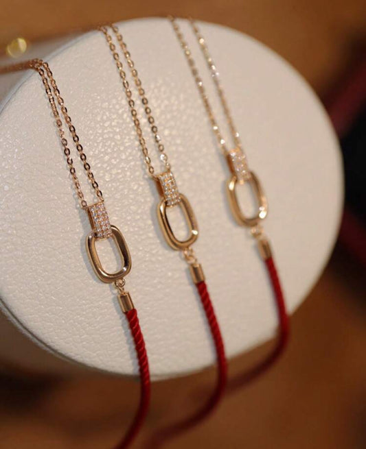 Lucky Rose Gold & Red Cord NSCD Bracelet (925, 18k Vermeil)