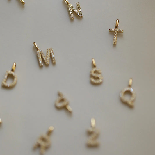 Gold Cutesy Initial Cubic Dangle Necklace (925)