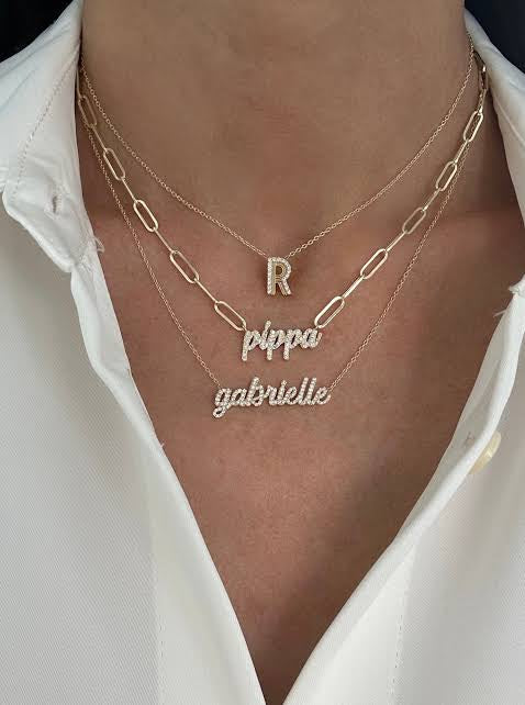 Personalised Paperclip Cubic Pave Necklace (Gold, Silver, Rose)