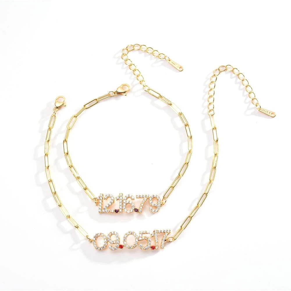 Numerology Birthstone Paperclip Bracelet (Gold, Silver, Rose)