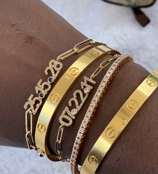 Numerology Paperclip Bracelet (Gold, Silver, Bronze)
