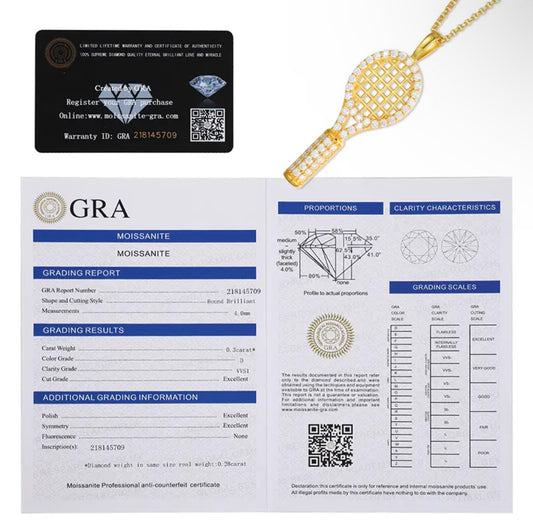 Moissanite Pave Tennis Racket Necklace (925, Vermeil, Gold & Silver)