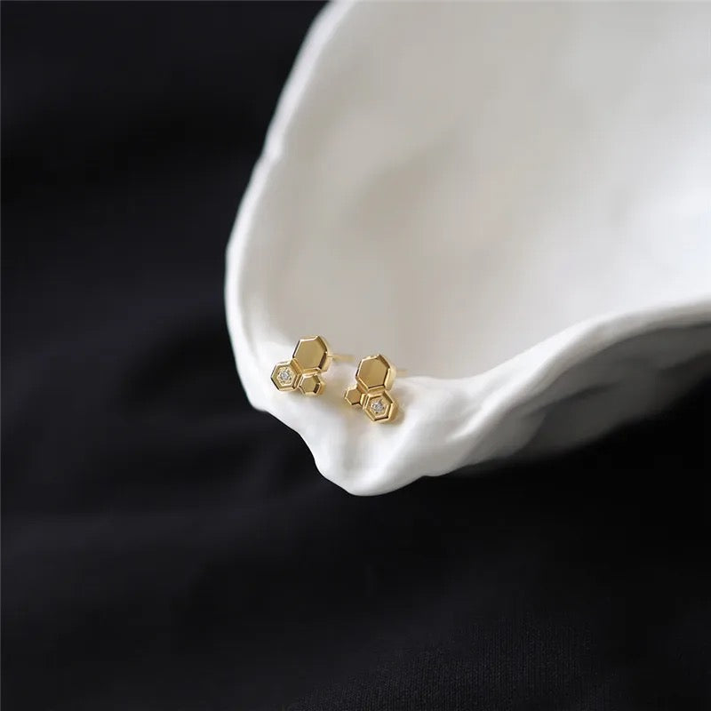 Gold Cubic Honeycomb Earring