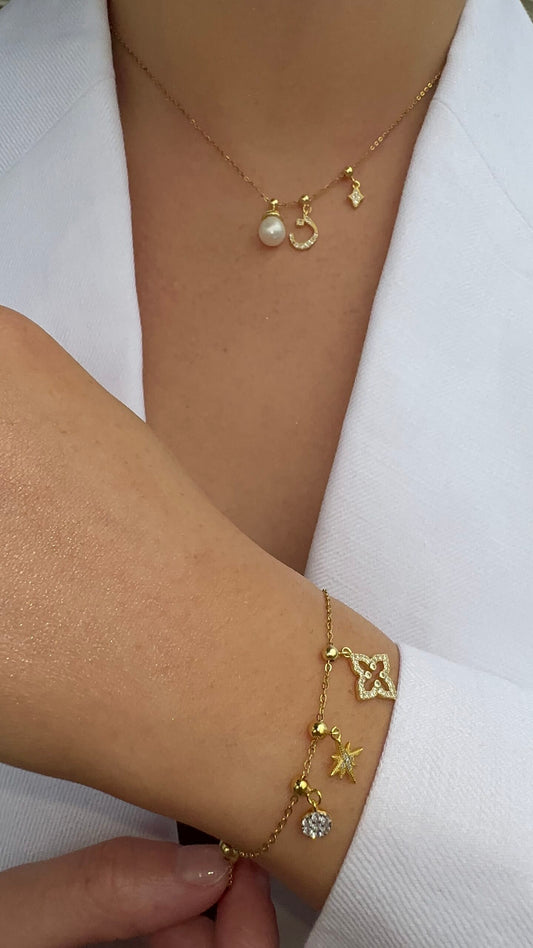 Elite Series Gold Pave Noon Arabic Charm (925, Vermeil)