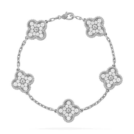 Full Silver Clover Vintage Pave Bracelet (925)