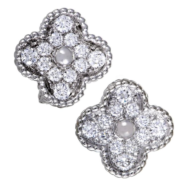 Full Silver Vintage Pave Clover Clip On Earring (925)
