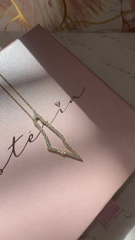 14k Solid Gold Lab Diamond 35mm Map Necklace