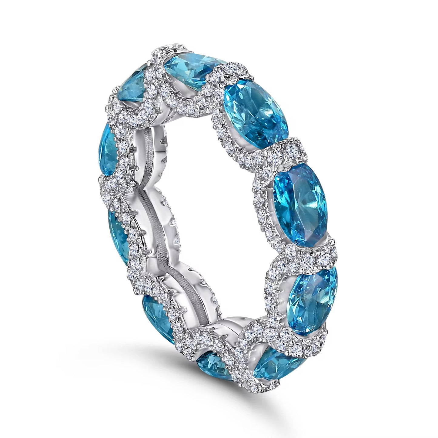Oval NSCD Blue Luxury Eternity Ring (925, Vermeil)