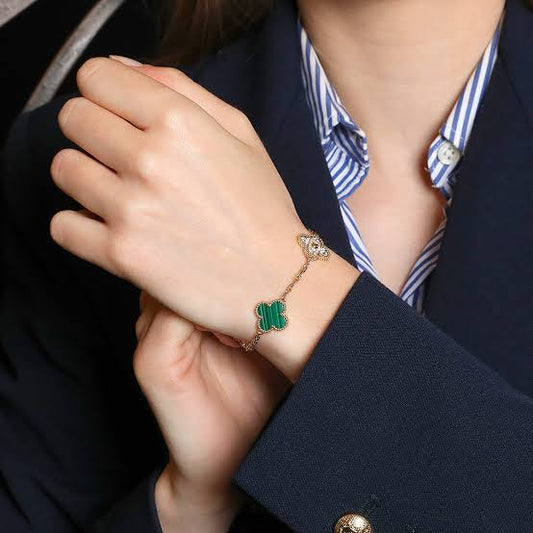 Gold & Green Vintage Pave Clover Bracelet (925)