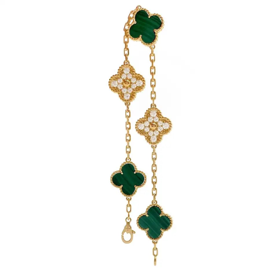 Gold & Green Vintage Pave Clover Bracelet (925)