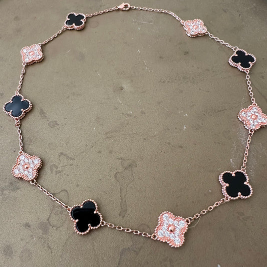 Rose Gold & Black Agate Vintage Pave Necklace (925, 45cm)