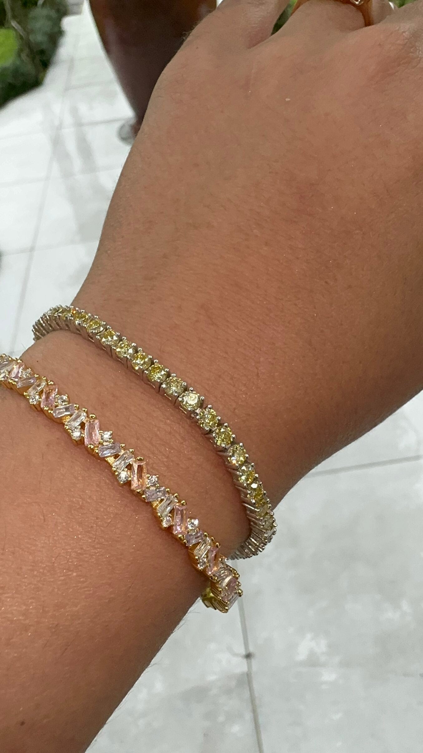 Silver & Yellow 3mm Moissanite Tennis Bracelet (925, Vermeil)