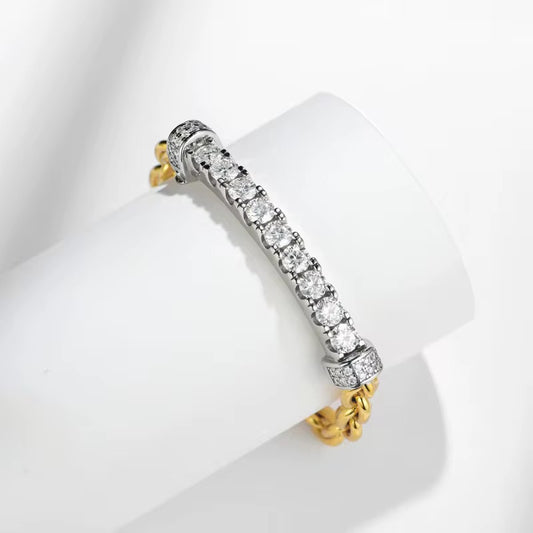 Billion Dollar Babe Two Tone Moissanite Tennis Bar Bracelet (18k Vermeil)
