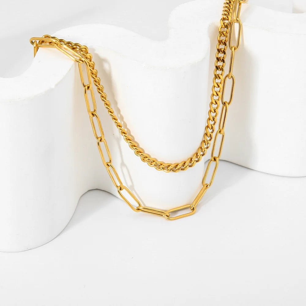 Gold Cuba Paperclip Double Necklace