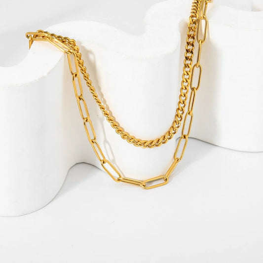 Gold Cuba Paperclip Double Necklace