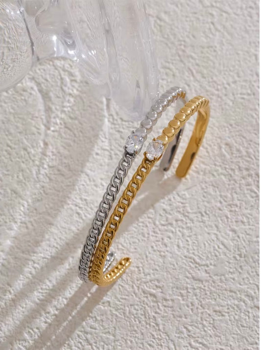 Oval Cubic Beaded Cuban Cuff (Gold/Silver)