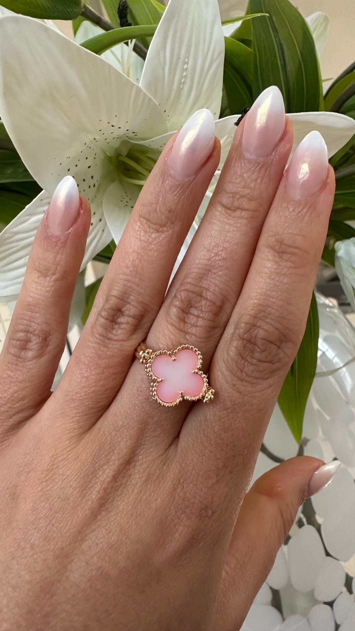 Rose Gold & Pink Pearl Reversible Clover Bracelet (925, Vermeil)