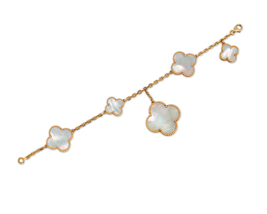 Rose Gold & Pearl Glam Drop Clover Bracelet (925, Vermeil)