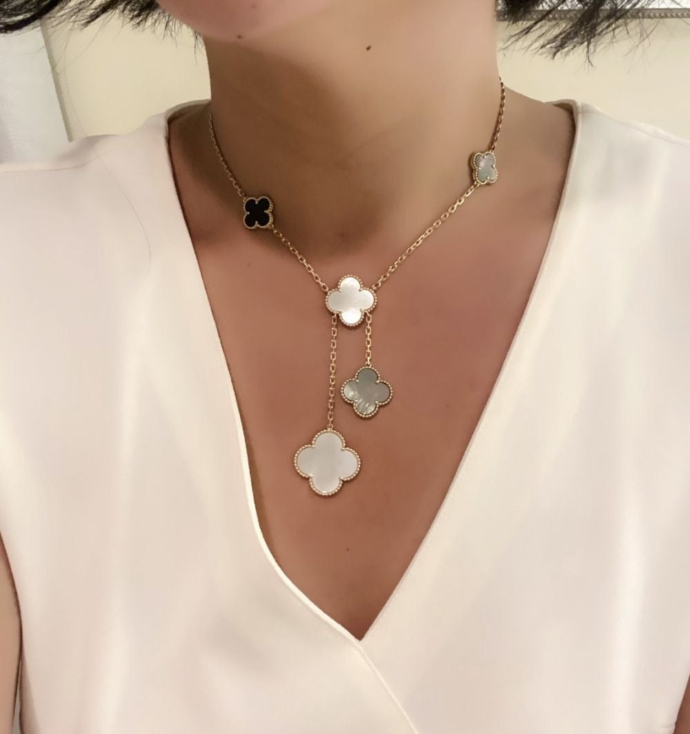 Gold & Multi Colour Glam Drop Clover Necklace (925, Vermeil)