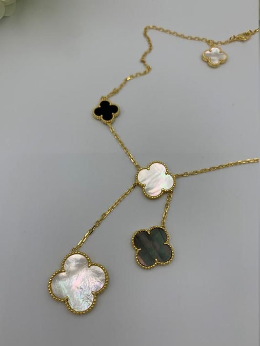 Gold & Multi Colour Glam Drop Clover Necklace (925, Vermeil)