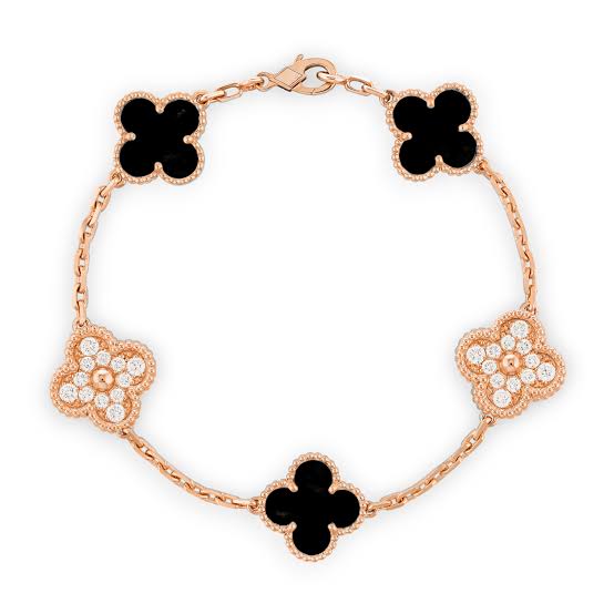 Rose Gold & Black Agate Vintage Clover Pave Bracelet (925)