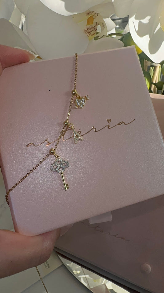 Valentines Key To My Heart Charm Necklace/Bracelet/Anklet 925, 18k Vermeil