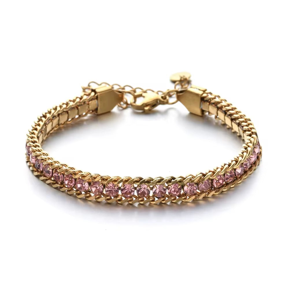 Gold & Pink Cuban Sparkle Edge Bracelet