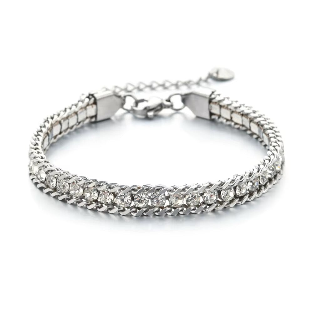 Silver & Cuban Sparkle Edge Bracelet