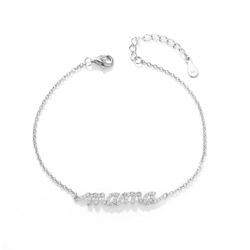 Silver NSCD Mama Script Bracelet (925, Platinum Vermeil)